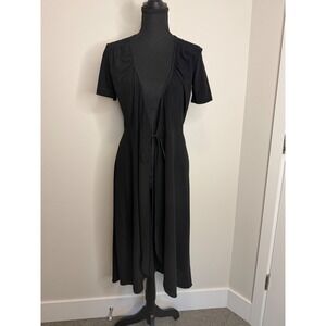 Katayone Adeli Vintage Black Lace‎ Duster Wrap Tie Front Dress Small